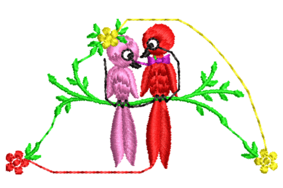 Colorful Birds on Branch Embroidery
