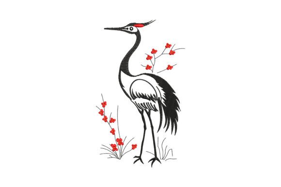 Red Crowned Crane Bird Embroidery